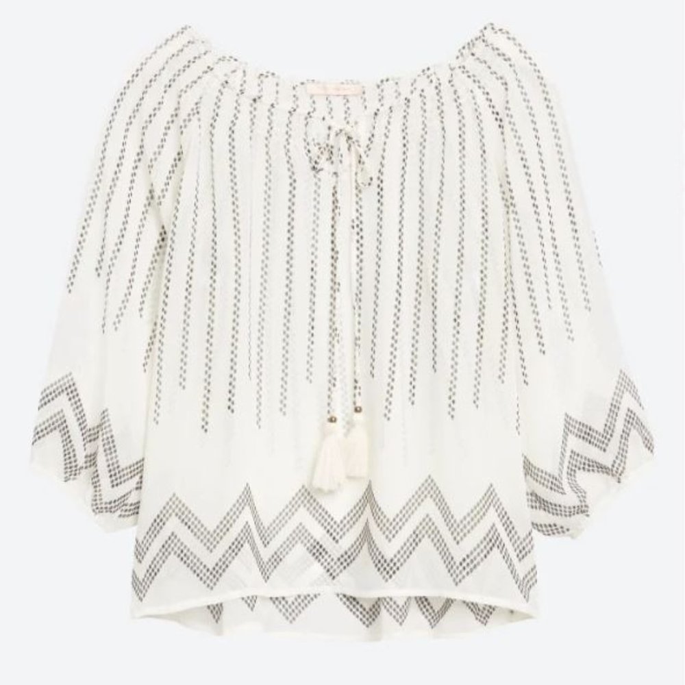 Skies are Blue Mulvaney Tie Neck Blouse White SP